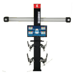 3D wheel alignment machine measuring the angles of all four wheels